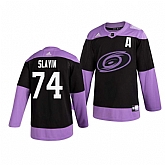 Hurricanes 74 Jaccob Slavin Black Purple Hockey Fights Cancer Adidas Jersey Dzhi,baseball caps,new era cap wholesale,wholesale hats